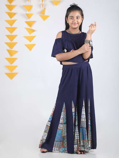 navy blue printed kurta palazzo set  - 20369529 -  Standard Image - 0
