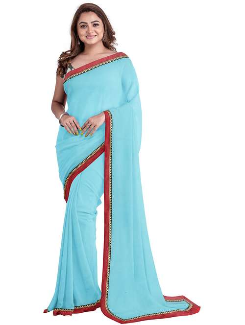 light blue colored bordered saree with blouse - 20371466 - Standard Image - 0