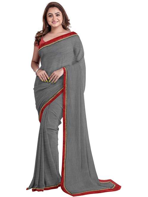 grey colored bordered saree with blouse - 20371469 - Standard Image - 0