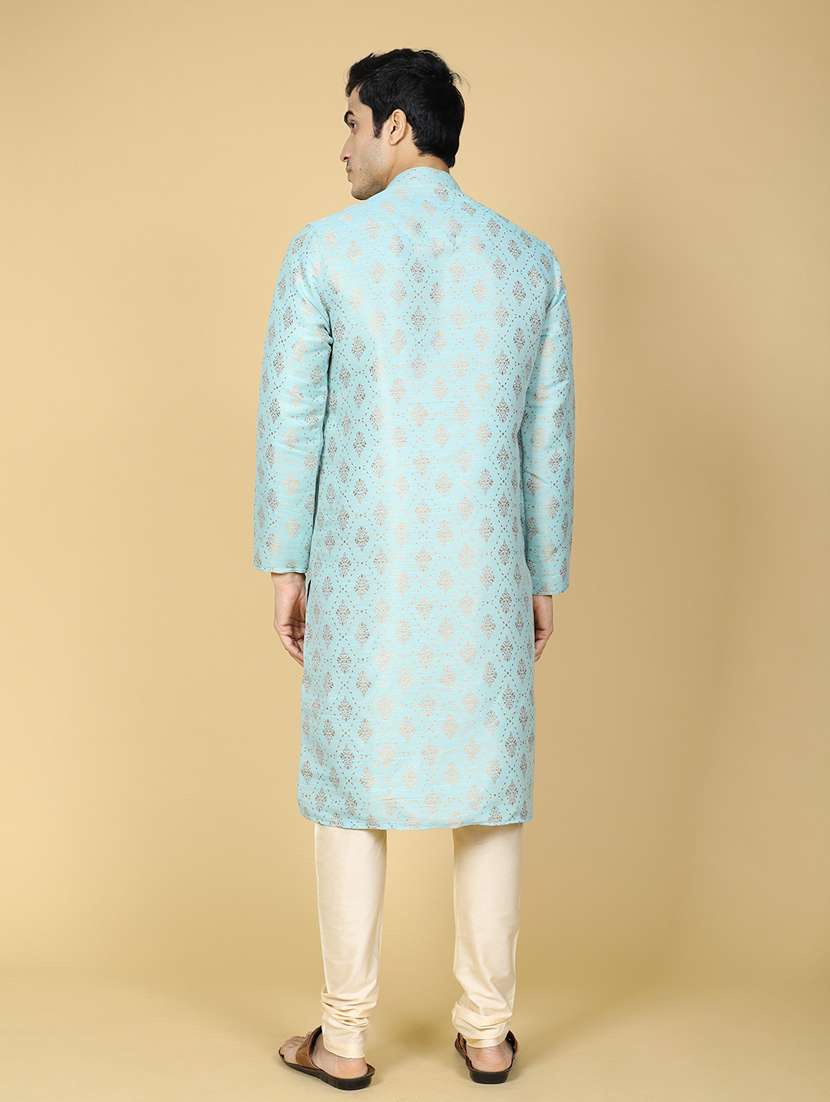 men self design jacquard long kurta - 20372757 - Standard Image - 3