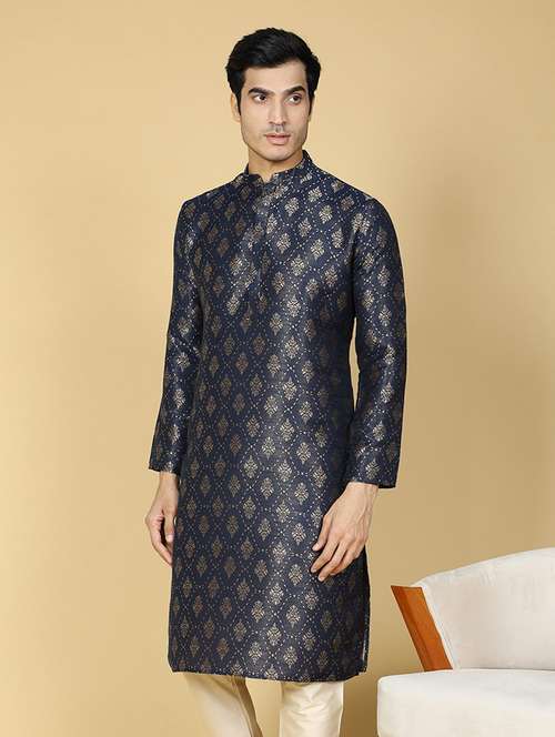 men self design jacquard long kurta - 20372760 -  Standard Image - 0