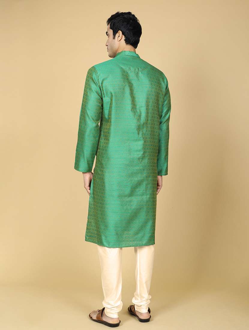 men self design jacquard long kurta - 20372764 - Standard Image - 3
