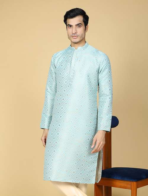 men self design jacquard long kurta - 20372765 - Standard Image - 0
