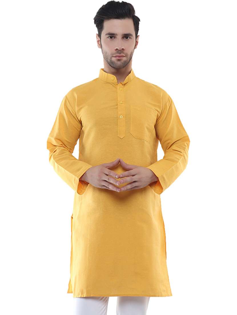men mandarin neck solid long kurta