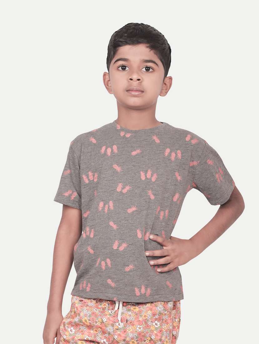 boys grey quirky print cotton t-shirt