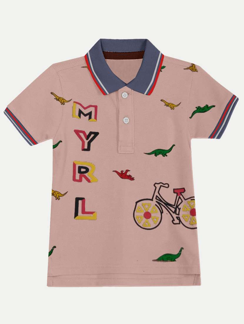 boys quirky print nude colored polo t-shirt