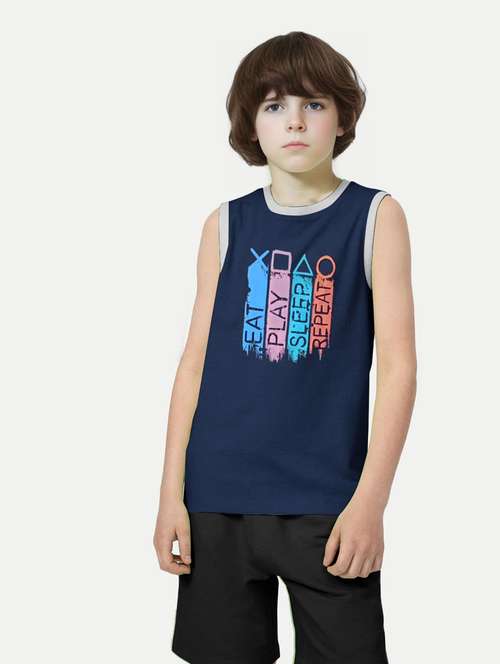 boys blue cotton vest - 20374545 - Standard Image - 0