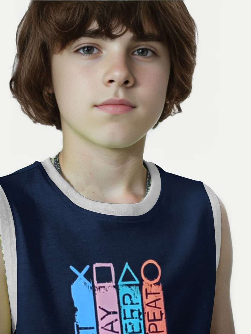 boys blue cotton vest - 20374545 - Standard Image - 3