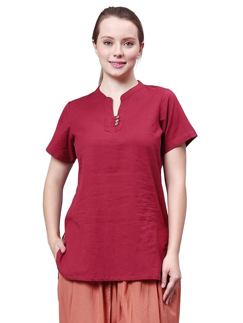 maroon solid straight kurti - 20374689 - Zoom Image - 0