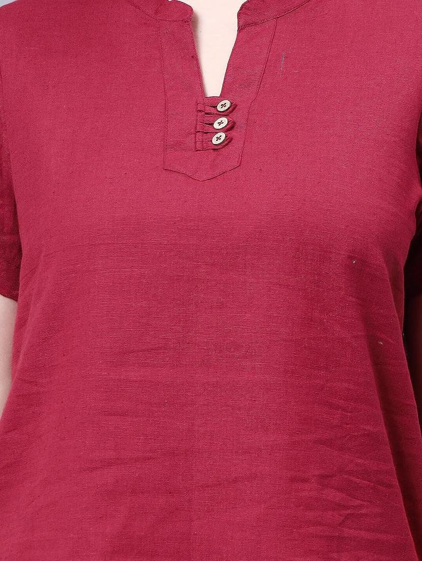 maroon solid straight kurti - 20374689 - Standard Image - 3