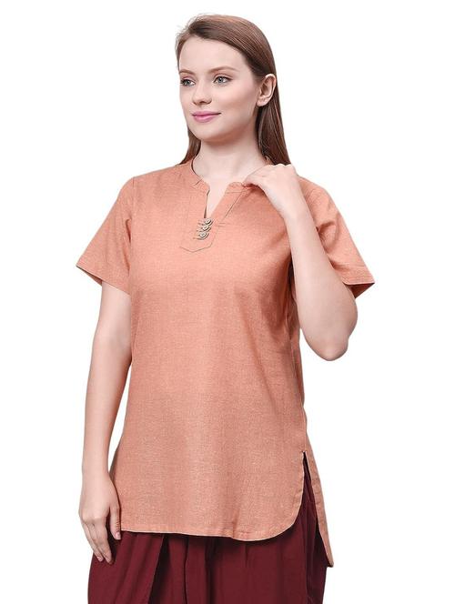orange cotton straight kurti - 20374698 - Standard Image - 0