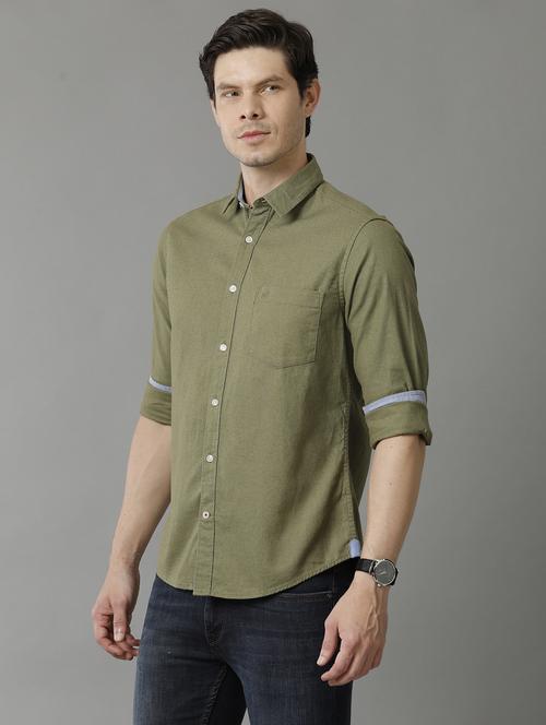 olive cotton casual shirt - 20374719 - Standard Image - 0