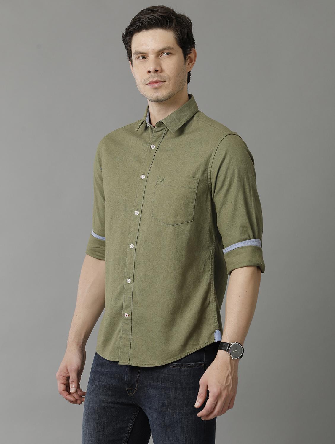 olive cotton casual shirt - 20374719 - Zoom Image - 0
