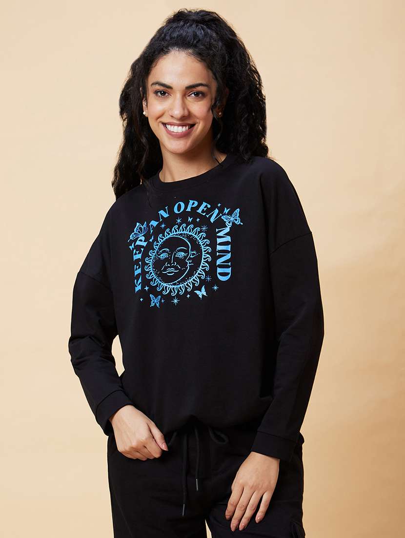 women black cotton front print sweatshirt - 20375060 -  Zoom Image - 0