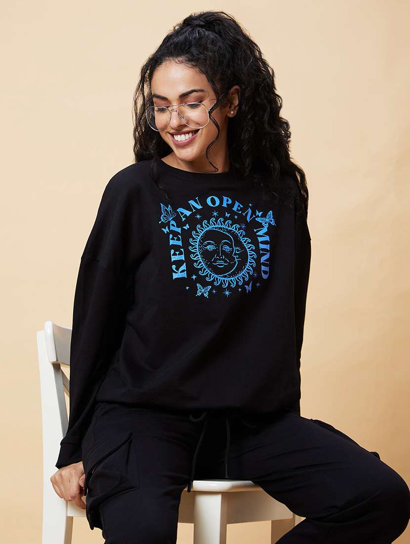 women black cotton front print sweatshirt - 20375060 -  Standard Image - 3