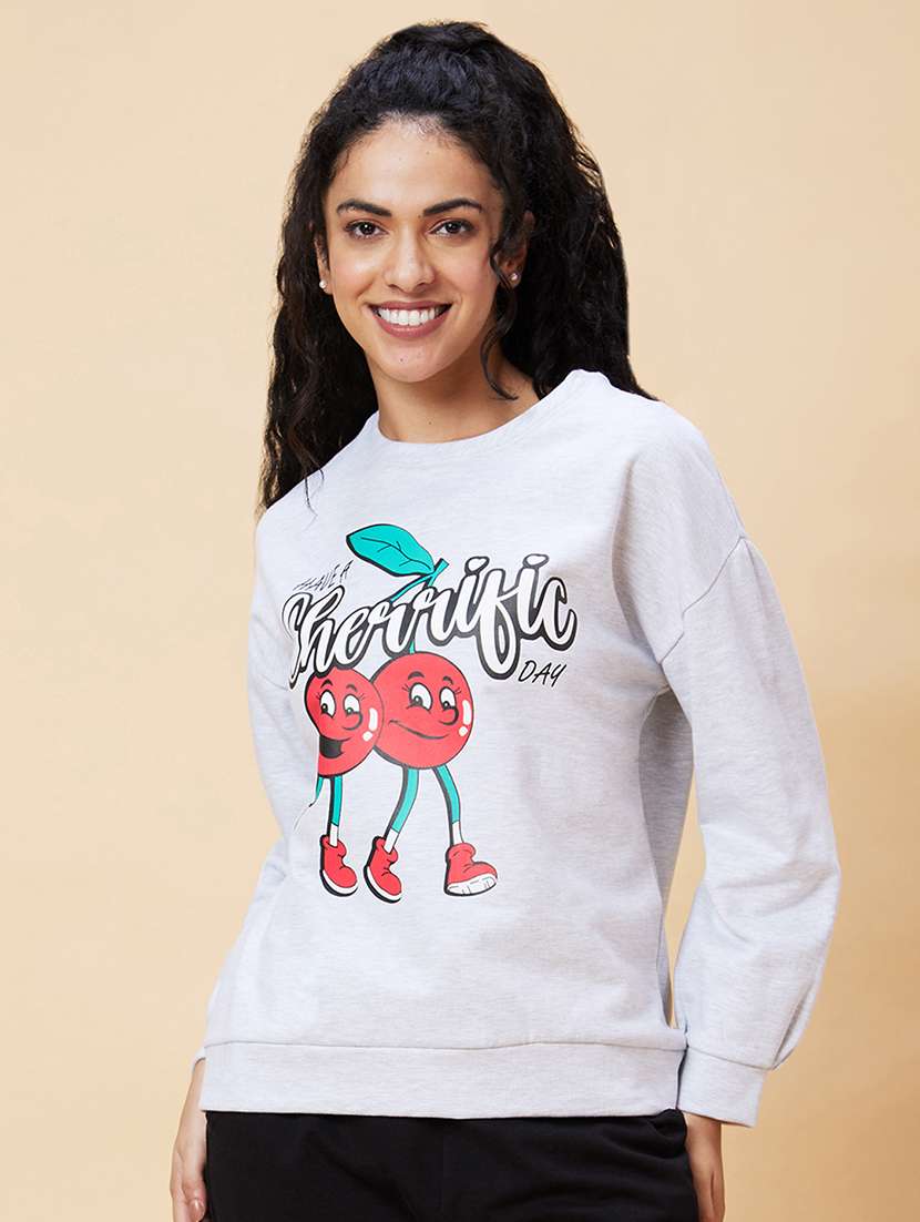 women grey cotton front print sweatshirt - 20375064 -  Zoom Image - 0