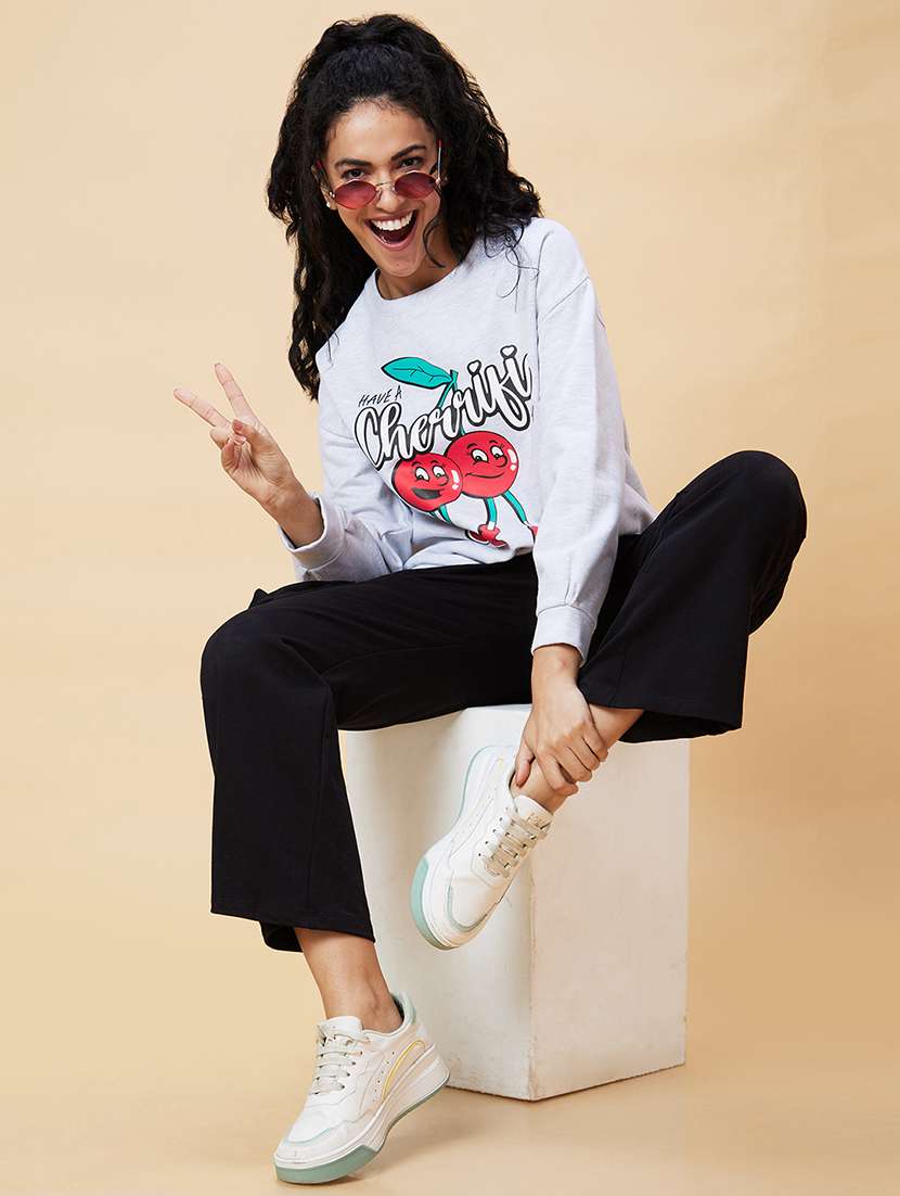 women grey cotton front print sweatshirt - 20375064 - Standard Image - 5