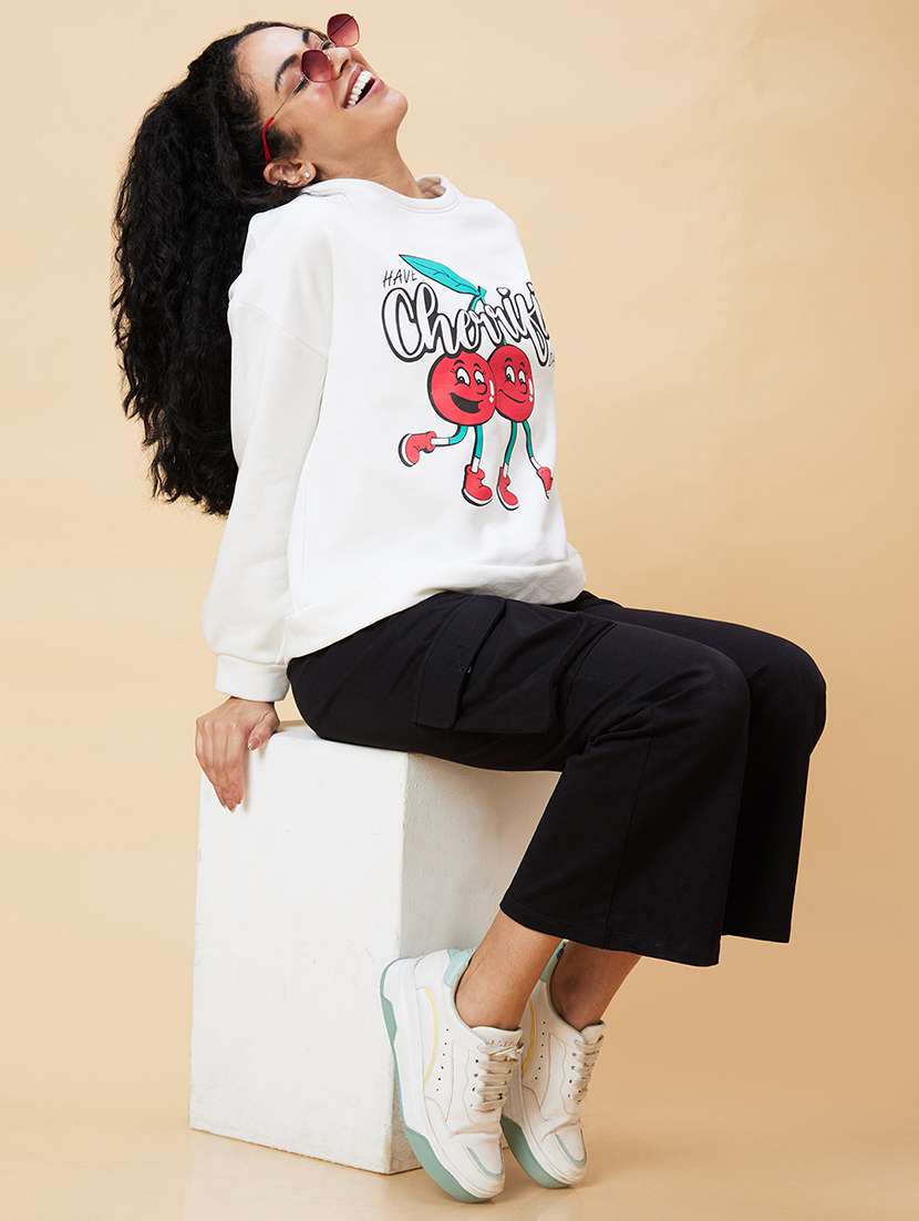 women white cotton front print sweatshirt - 20375065 - Standard Image - 5