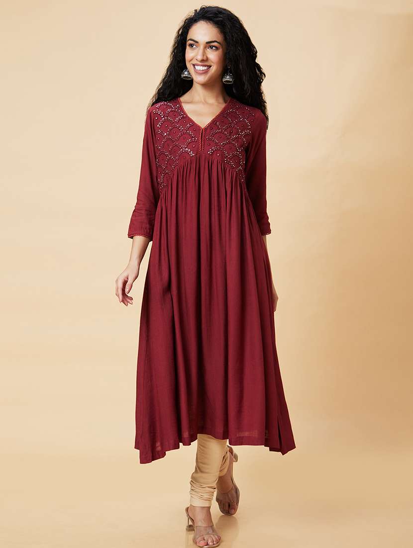 women maroon viscose a-line kurta - 20375074 -  Standard Image - 5