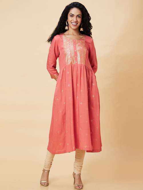 women coral viscose a-line kurta - 20375075 - Standard Image - 0