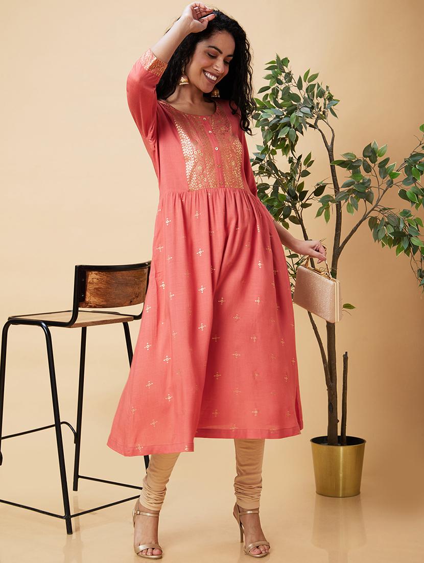 women coral viscose a-line kurta - 20375075 - Standard Image - 3