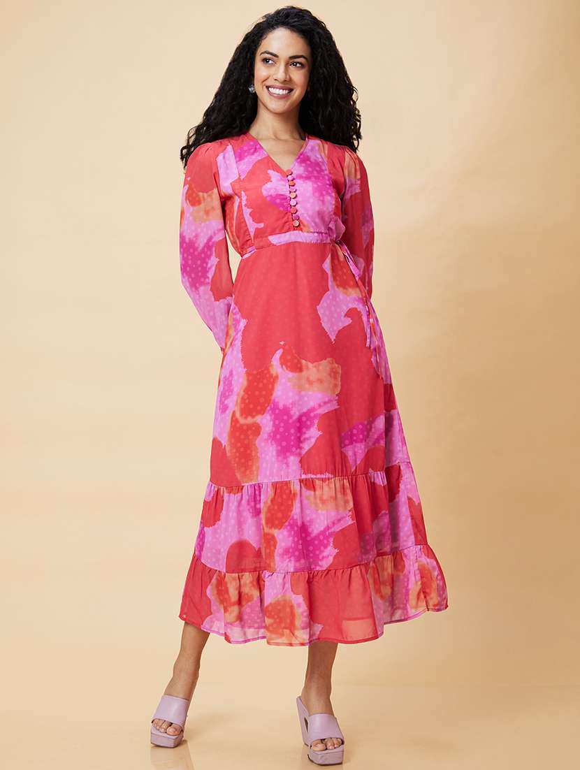 women pink polyester fit & flare dress - 20375083 -  Zoom Image - 0