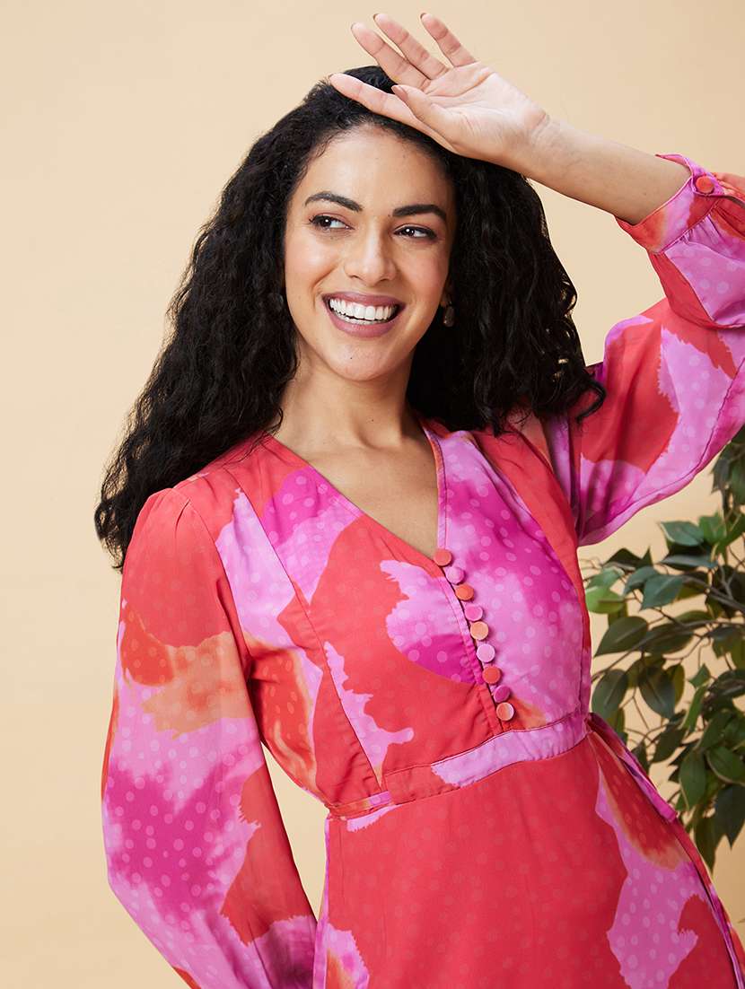 women pink polyester fit & flare dress - 20375083 - Standard Image - 3