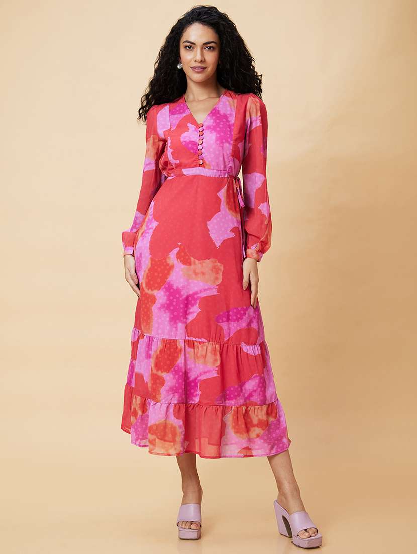 women pink polyester fit & flare dress - 20375083 - Standard Image - 5
