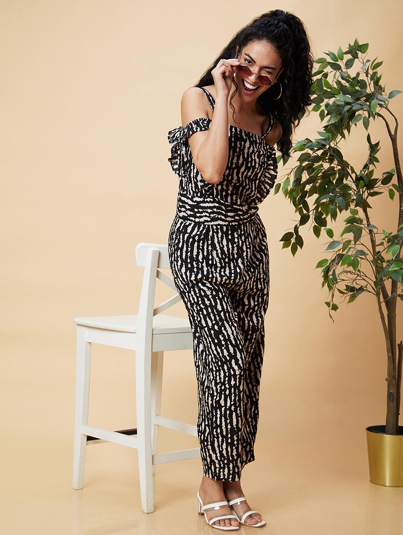 black printed full leg jumpsuit - 20375089 - Standard Image - 3