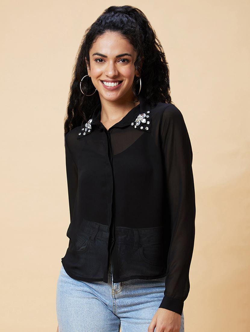 women black polyester regular shirt - 20375095 -  Zoom Image - 0