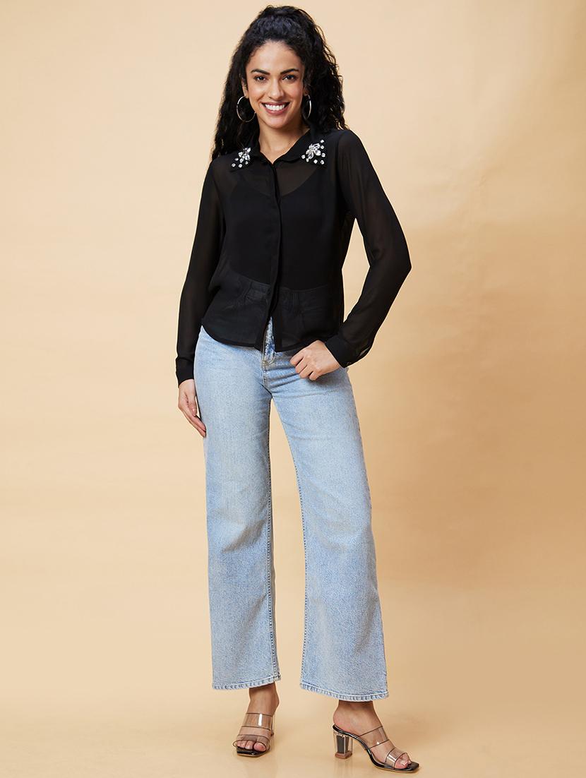 women black polyester regular shirt - 20375095 - Standard Image - 5