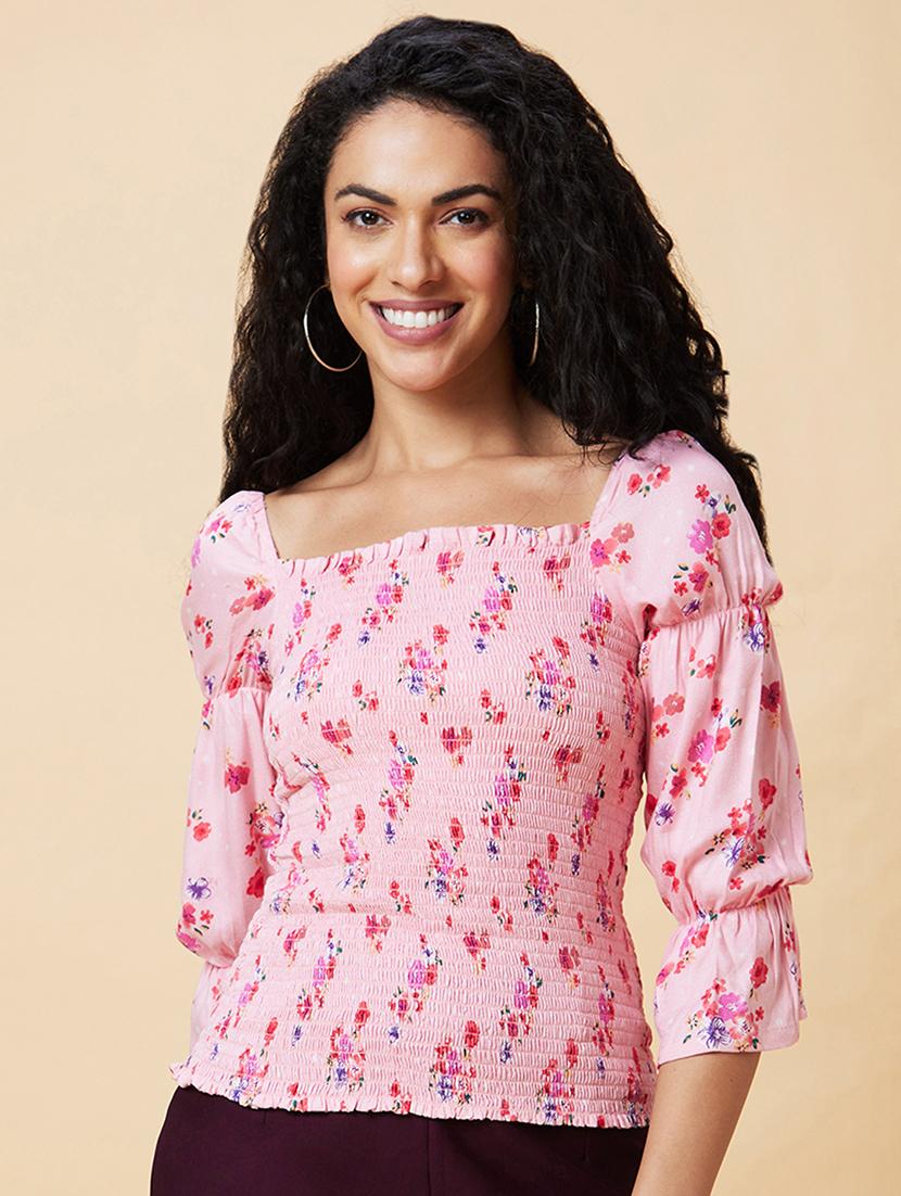 pink floral printed regular top - 20375099 -  Zoom Image - 0