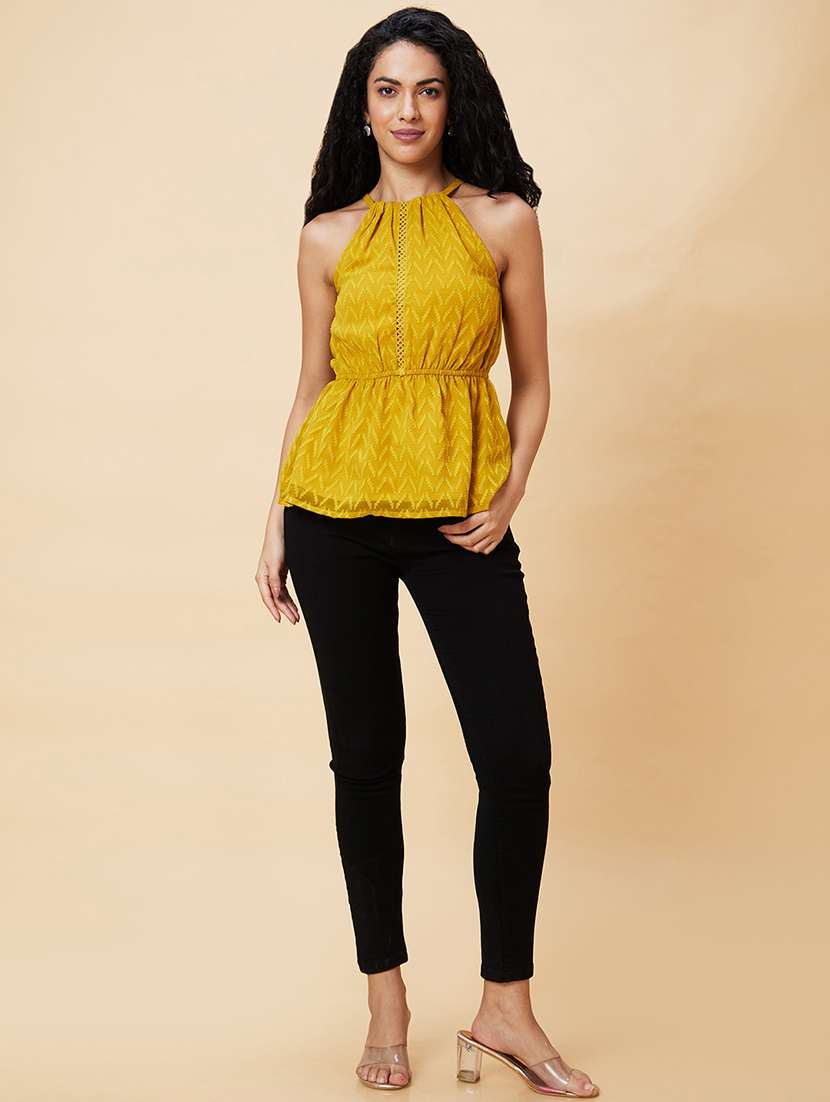 yellow self-designed peplum top - 20375101 -  Standard Image - 5