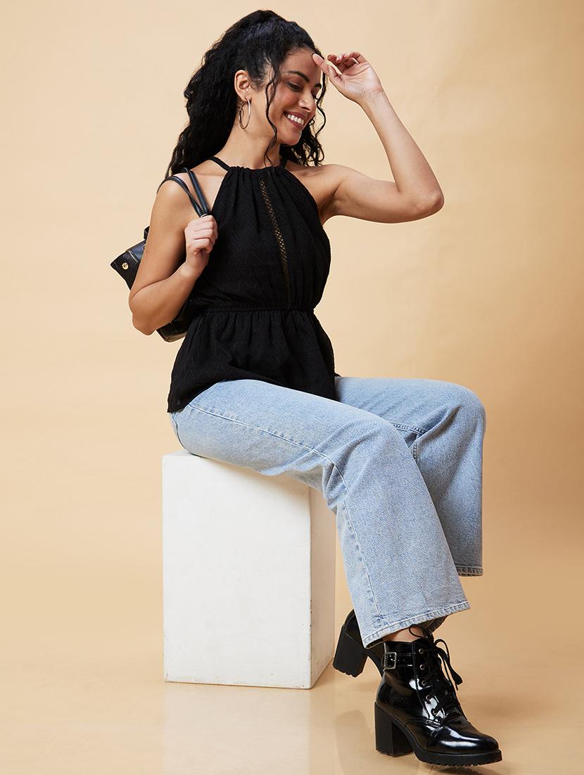 black self-designed peplum top - 20375102 - Standard Image - 3