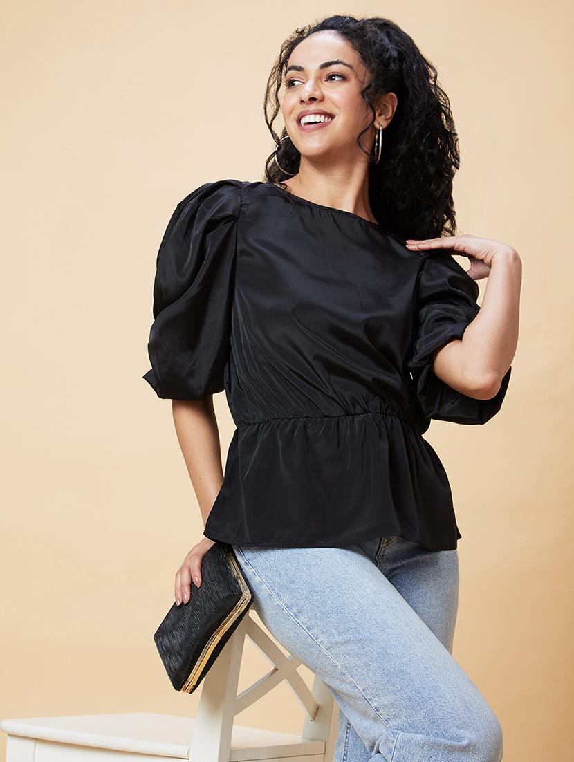 black solid regular top - 20375104 - Standard Image - 3