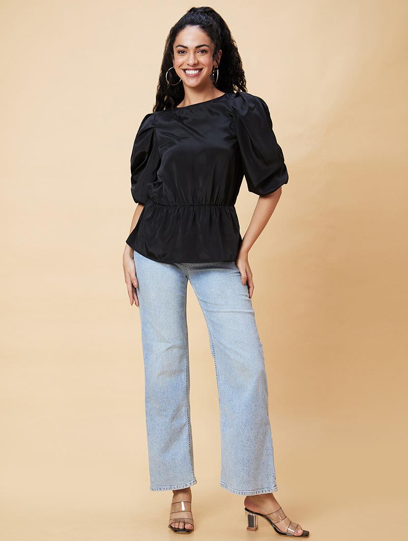 black solid regular top - 20375104 - Standard Image - 5