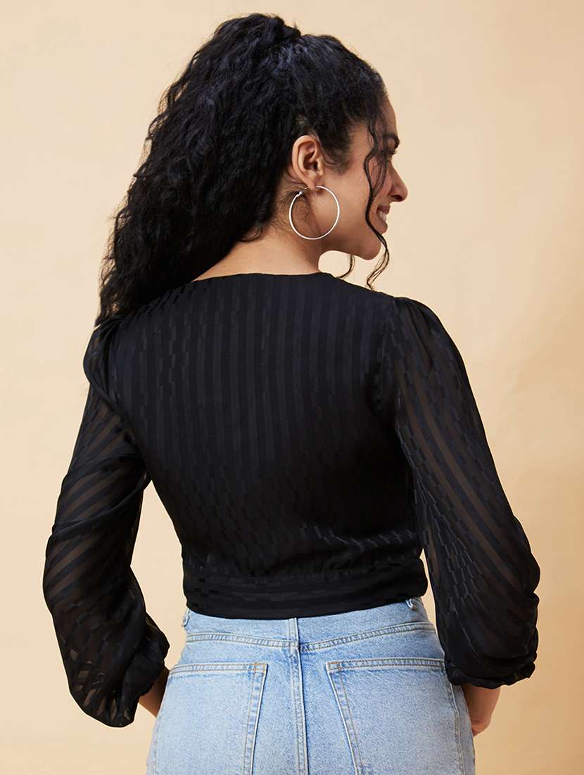 black self-designed regular top - 20375114 -  Standard Image - 3