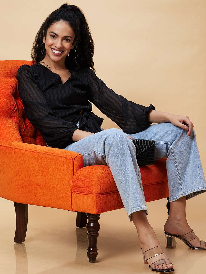 black self-designed regular top - 20375114 -  Standard Image - 5