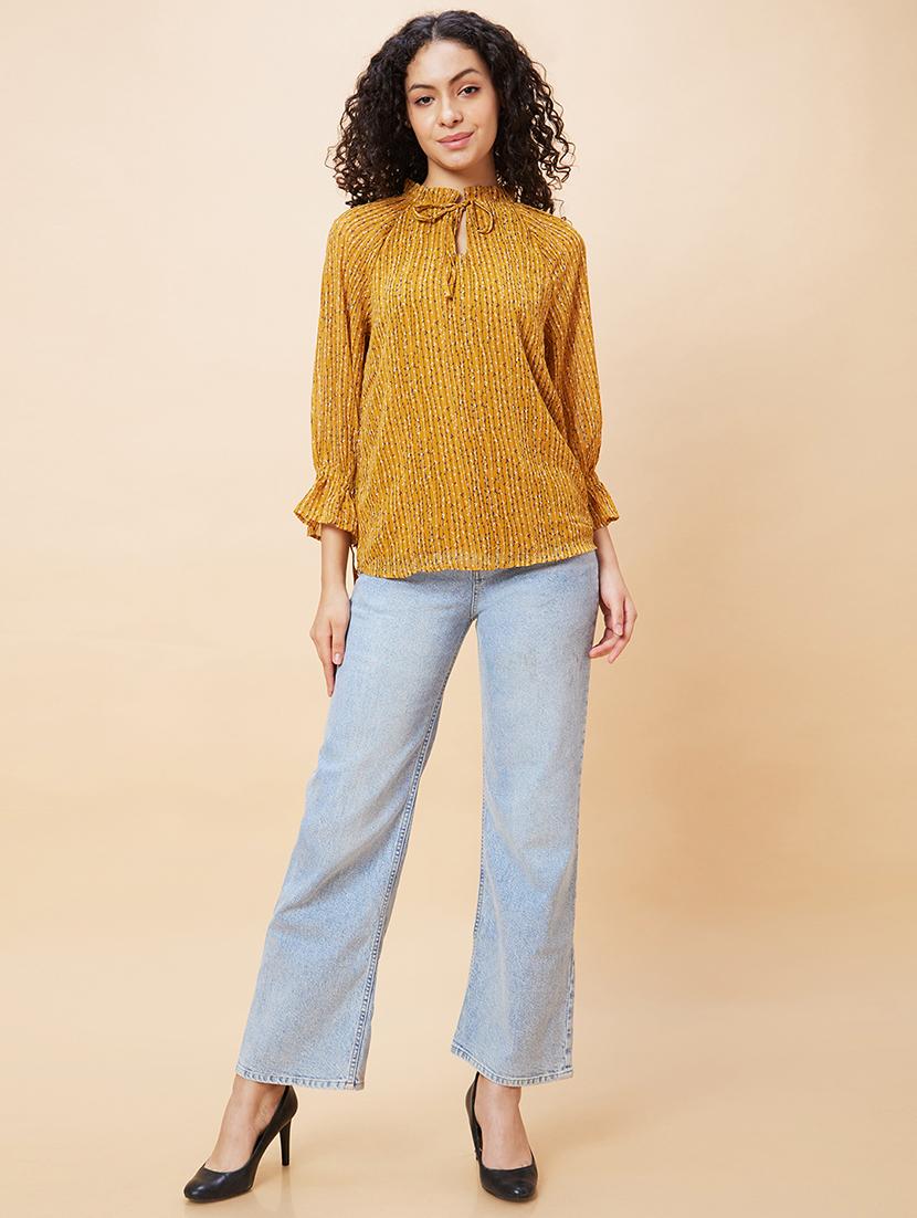 women mustard polyester regular top - 20375115 - Standard Image - 3