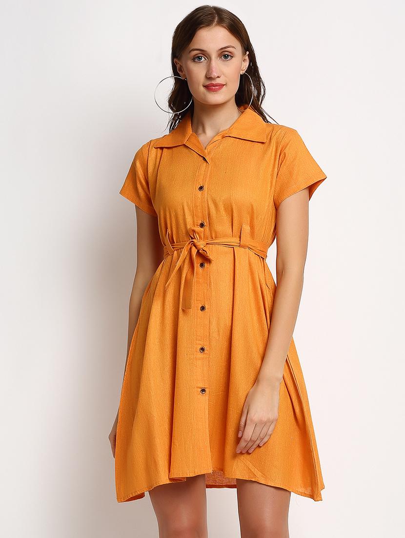 orange solid a-line dress - 20375234 -  Zoom Image - 0