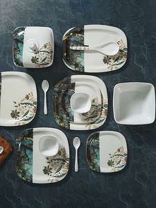 Buy online Cdi Square Green Floral Printed 33 Pcs Dinner Set from