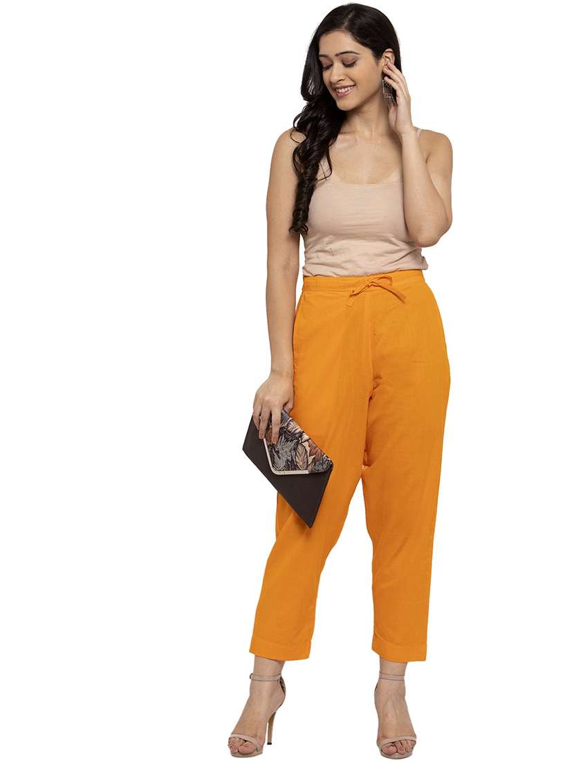 women mustard ankle length straight pants - 20375309 -  Standard Image - 3