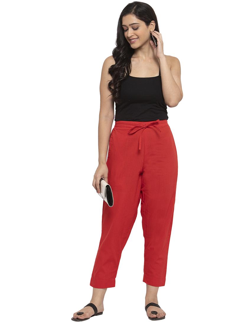 women red ankle length straight pants - 20375310 - Standard Image - 3