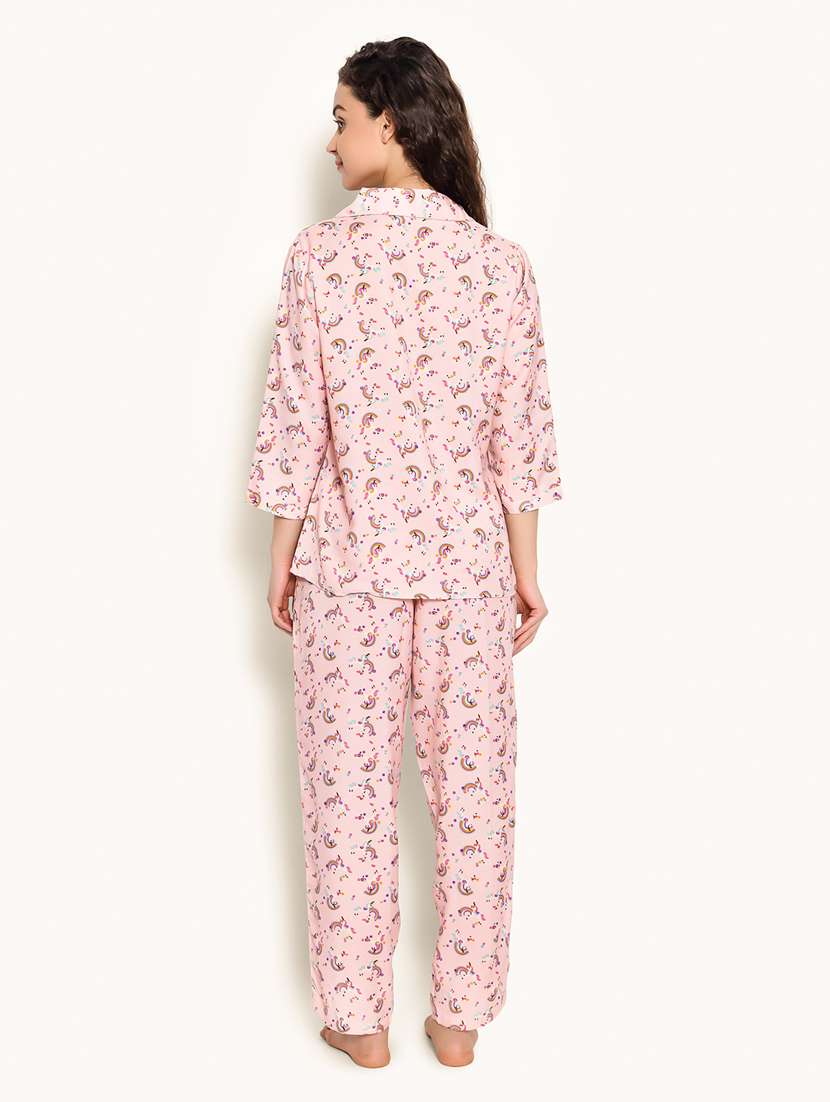 pink rayon pyjama set nightwear - 20375642 -  Standard Image - 3