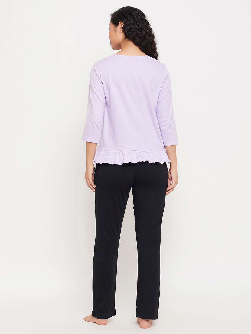 purple cotton pyjama set nightwear - 20375673 -  Standard Image - 3