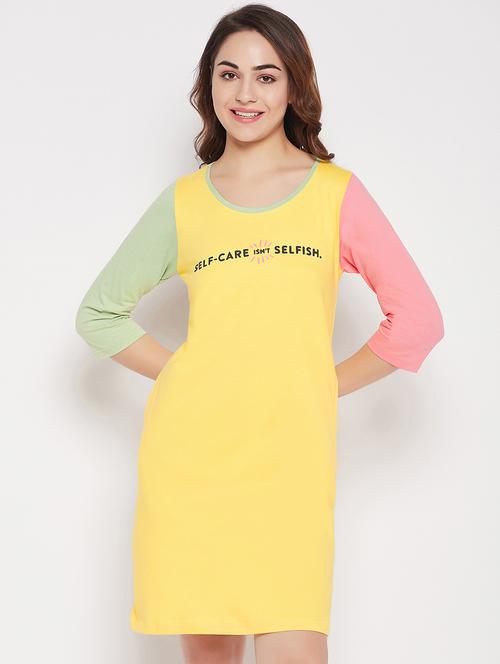 yellow typographic print round neck sleepshirt - 20375784 - Standard Image - 0