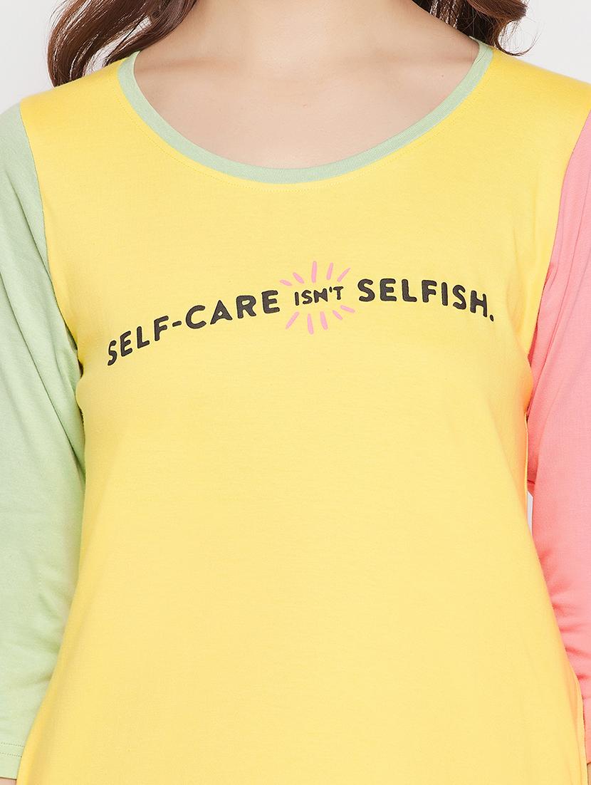 yellow typographic print round neck sleepshirt - 20375784 - Standard Image - 5