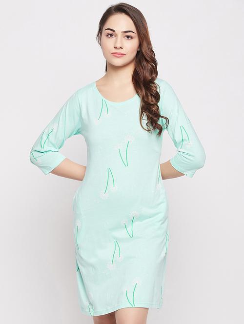 sea green floral cotton sleepshirts - 20375817 - Standard Image - 0