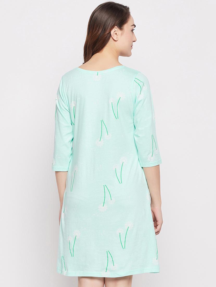 sea green floral cotton sleepshirts - 20375817 - Standard Image - 3
