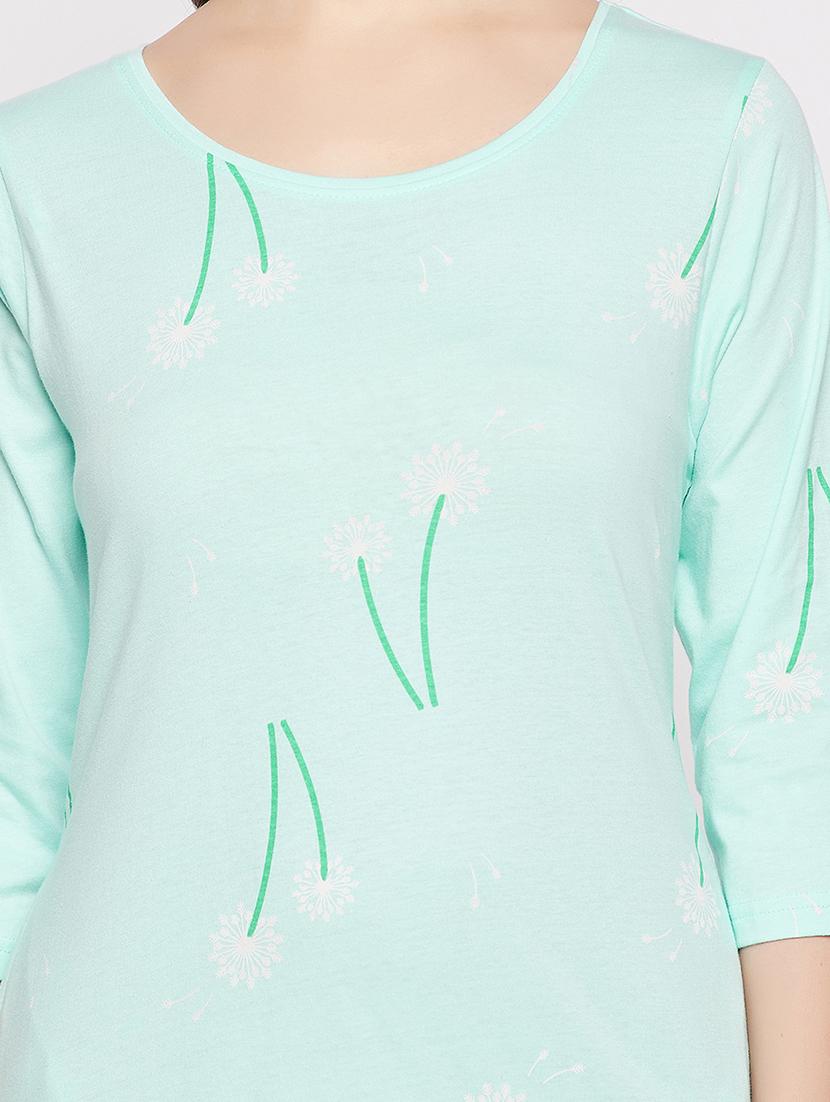 sea green floral cotton sleepshirts - 20375817 - Standard Image - 5